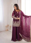 TRENDING FENDY SILK EMBROIDERY SEQUENCE WORK TOP PALAZZO WITH DUPATTA WEDDING WEAR WHOLESALE PRICE ETHNIC GARMENT (2)