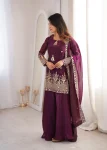 TRENDING FENDY SILK EMBROIDERY SEQUENCE WORK TOP PALAZZO WITH DUPATTA WEDDING WEAR WHOLESALE PRICE ETHNIC GARMENT (2)