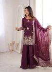 TRENDING FENDY SILK EMBROIDERY SEQUENCE WORK TOP PALAZZO WITH DUPATTA WEDDING WEAR WHOLESALE PRICE ETHNIC GARMENT (2)