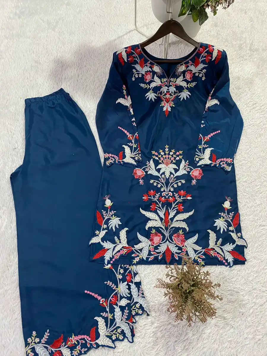 TRENDING FRENCH CREPE EMBROIDERY AND CUT WORK CO-ORD SET CASUAL WEAR WHOLESALE PRICE ETHNIC GARMENT (6)