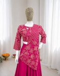 TRENDING FRENCH CREPE SILK EMBROIDERY SEQUENCE WORK LEHENGA SAREE WITH STITCHED BLOUSE PARTY WEAR WHOLESALE PRICE ETHNIC GARMENT (4)