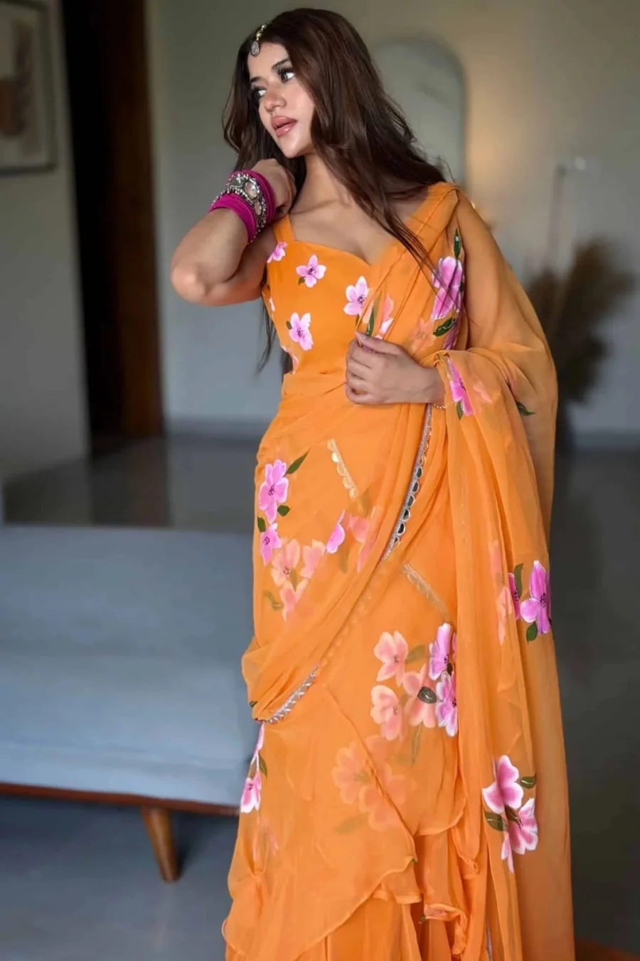 TRENDING GEORGETTE DIGITAL PRINT WORK LEHENGA SAREE WITH STITCHED BLOUSE AND ATTACHED DUPATTA FESTIVE WEAR WHOLESALE PRICE ETHNIC GARMENT (6)
