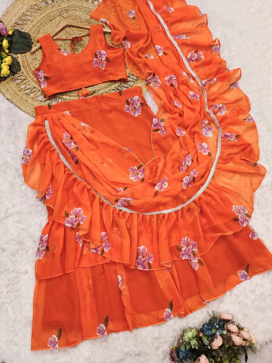 TRENDING GEORGETTE DIGITAL PRINT WORK LEHENGA SAREE WITH STITCHED BLOUSE AND ATTACHED DUPATTA FESTIVE WEAR WHOLESALE PRICE ETHNIC GARMENT (8)