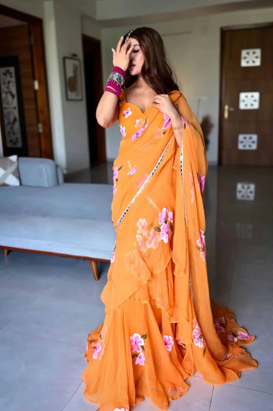 TRENDING GEORGETTE DIGITAL PRINT WORK LEHENGA SAREE WITH STITCHED BLOUSE AND ATTACHED DUPATTA FESTIVE WEAR WHOLESALE PRICE ETHNIC GARMENT (9)