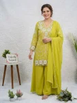 TRENDING GEORGETTE SEQUENCE EMBROIDERY WORK MOTHER DAUGHTER SET FESTIVE WEAR WHOLESALE PRICE ETHNIC GARMENT (5)