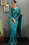 TRENDING GEORGETTE SILK EMBROIDERY MULTI SEQUENCE &CUT WORK READY TO WEAR SAREE WITH UNSTITCHED BLOUSE FESTIVE WEAR WHOLESALE PRICE ETHNIC GARMENT (3)
