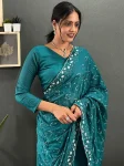 TRENDING GEORGETTE SILK EMBROIDERY MULTI SEQUENCE &CUT WORK READY TO WEAR SAREE WITH UNSTITCHED BLOUSE FESTIVE WEAR WHOLESALE PRICE ETHNIC GARMENT (3)