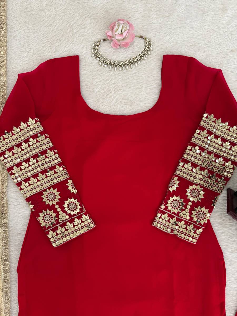 TRENDING GEORGETTE THREAD WITH SEQUENCE WORK TOP BOTTOM WITH DUPATTA FESTIVE WEAR WHOLESALE PRICE ETHNIC GARMENT (15)