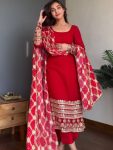 TRENDING  GEORGETTE THREAD WITH SEQUENCE WORK TOP BOTTOM WITH DUPATTA RED
