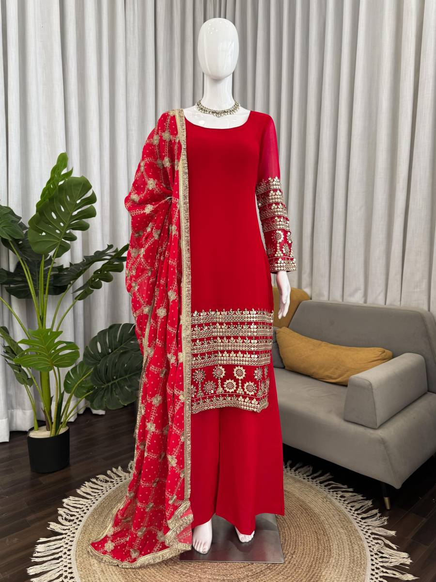 TRENDING GEORGETTE THREAD WITH SEQUENCE WORK TOP BOTTOM WITH DUPATTA FESTIVE WEAR WHOLESALE PRICE ETHNIC GARMENT (6)