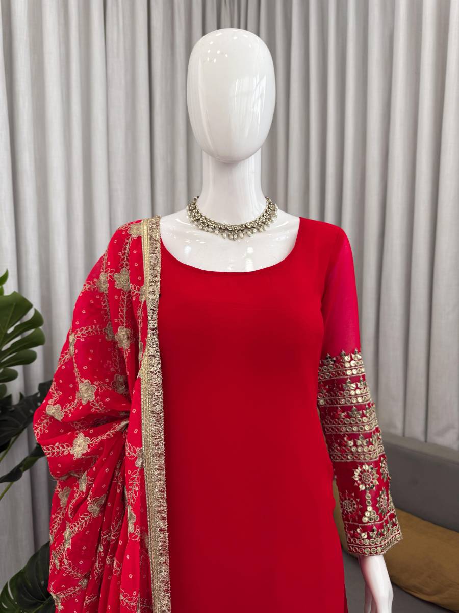 TRENDING GEORGETTE THREAD WITH SEQUENCE WORK TOP BOTTOM WITH DUPATTA FESTIVE WEAR WHOLESALE PRICE ETHNIC GARMENT (8)