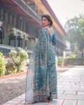TRENDING LINENE COTTON FLOWERS DIGITAL PRINTED WORK SAREE WITH UNSTITCHED BLOUSE FESTIVE WEAR WHOLESALE PRICE ETHNIC GARMENT (4)