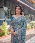TRENDING LINENE COTTON FLOWERS DIGITAL PRINTED WORK SAREE WITH UNSTITCHED BLOUSE FESTIVE WEAR WHOLESALE PRICE ETHNIC GARMENT (4)