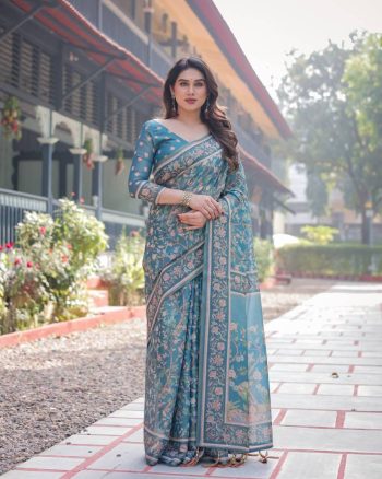 TRENDING LINENE COTTON FLOWERS DIGITAL PRINTED WORK SAREE WITH UNSTITCHED BLOUSE RAMA