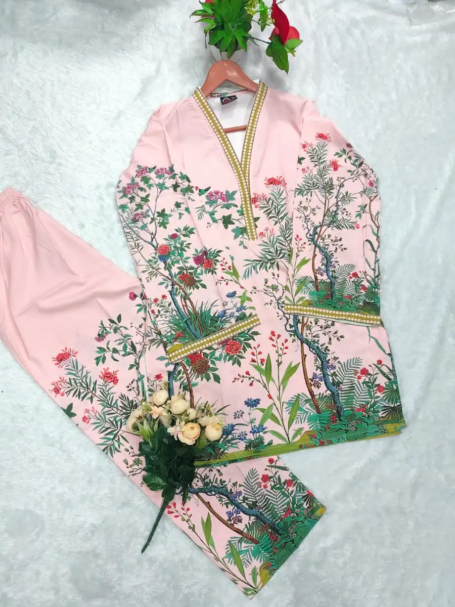 TRENDING POLY COTTON NATURAL DIGITAL PRINT WORK CO-ORD SET DAILY WEAR WHOLESALE PRICE ETHNIC GARMENT (1)