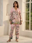 TRENDING POLY COTTON NATURAL DIGITAL PRINT WORK CO-ORD SET  BABY PINK