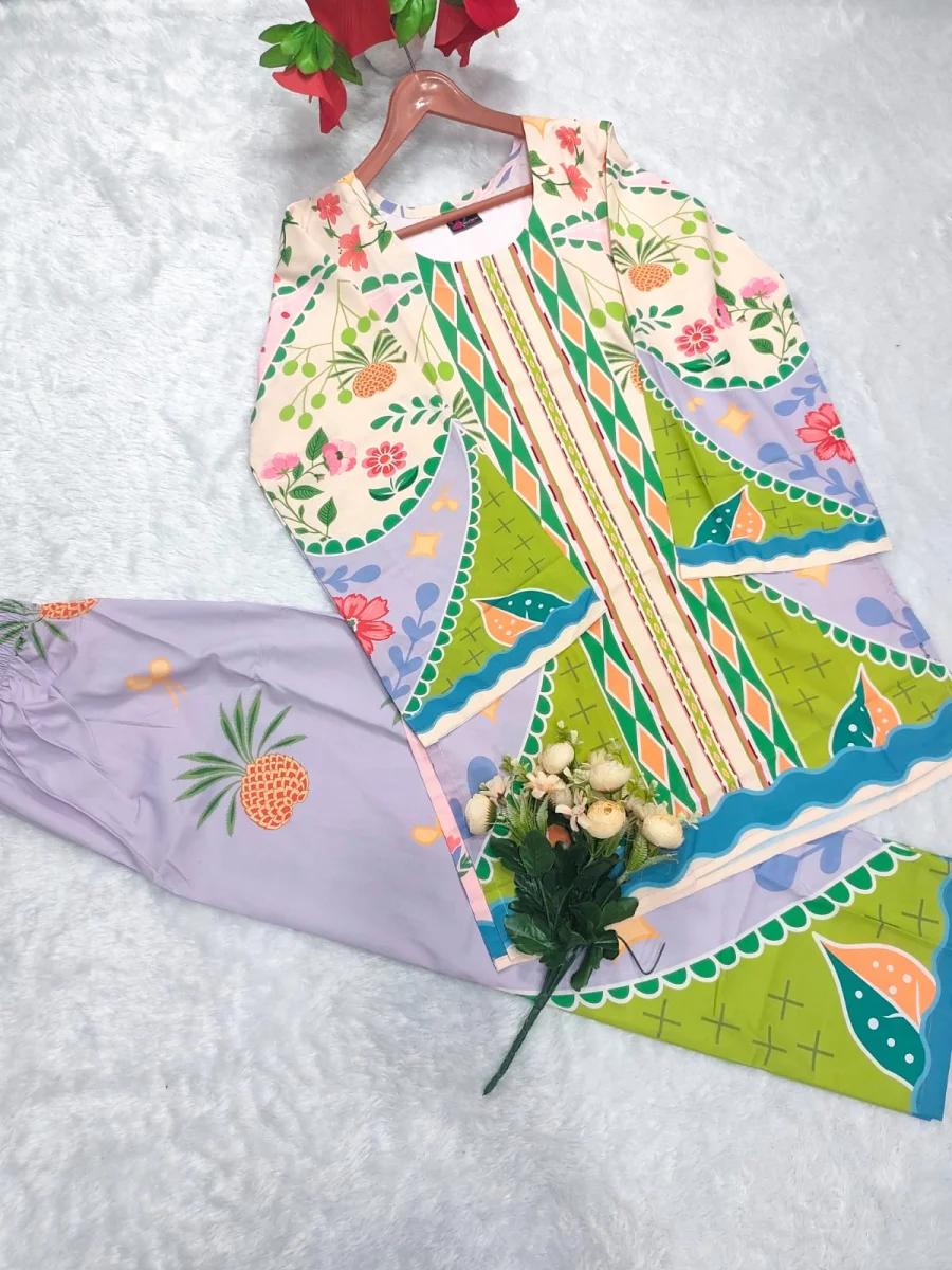 TRENDING POLY COTTON NATURAL DIGITAL PRINT WORK CO-ORD SET DAILY WEAR WHOLESALE PRICE ETHNIC GARMENT (6)