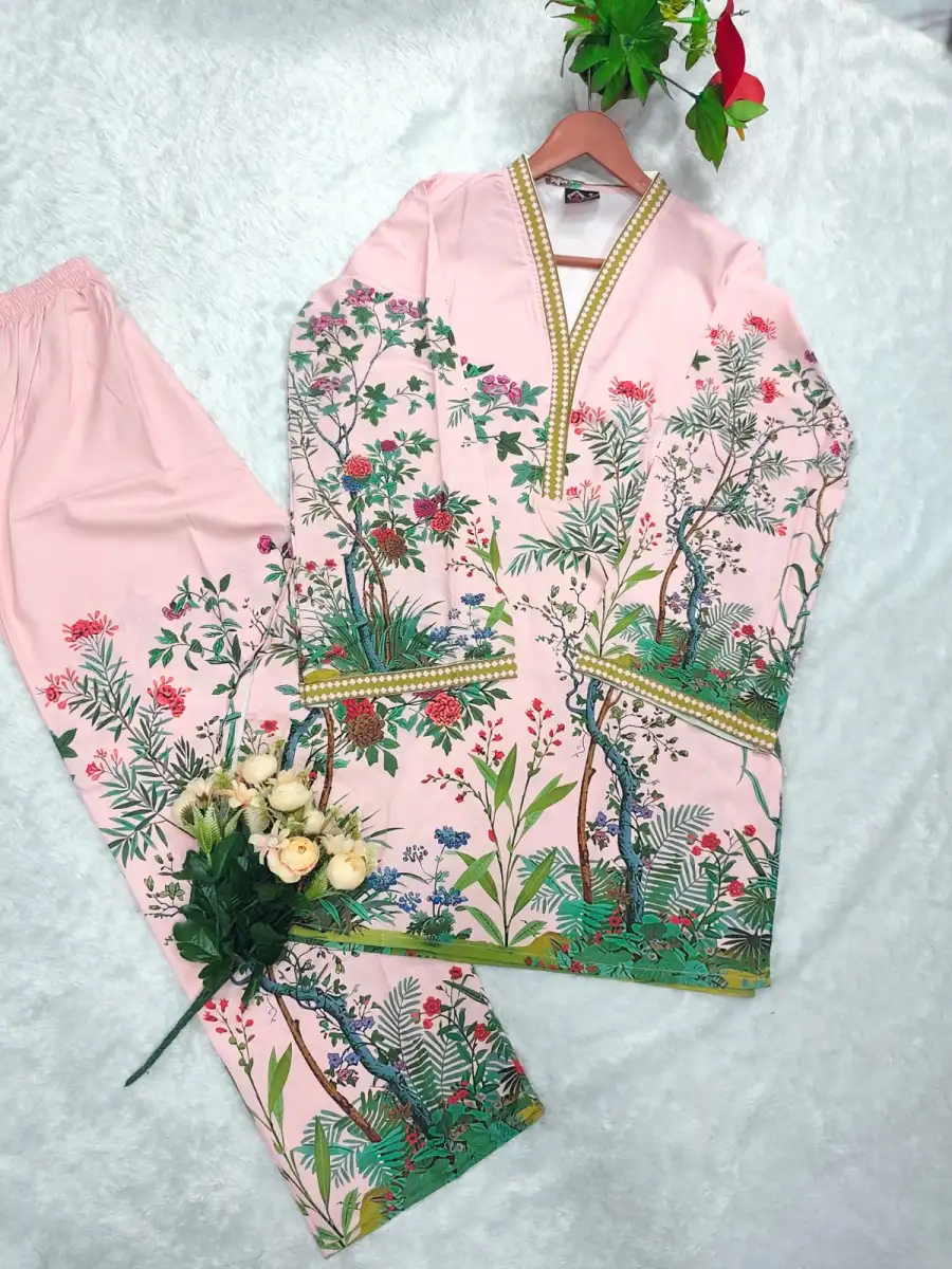 TRENDING POLY COTTON NATURAL DIGITAL PRINT WORK CO-ORD SET DAILY WEAR WHOLESALE PRICE ETHNIC GARMENT (6)