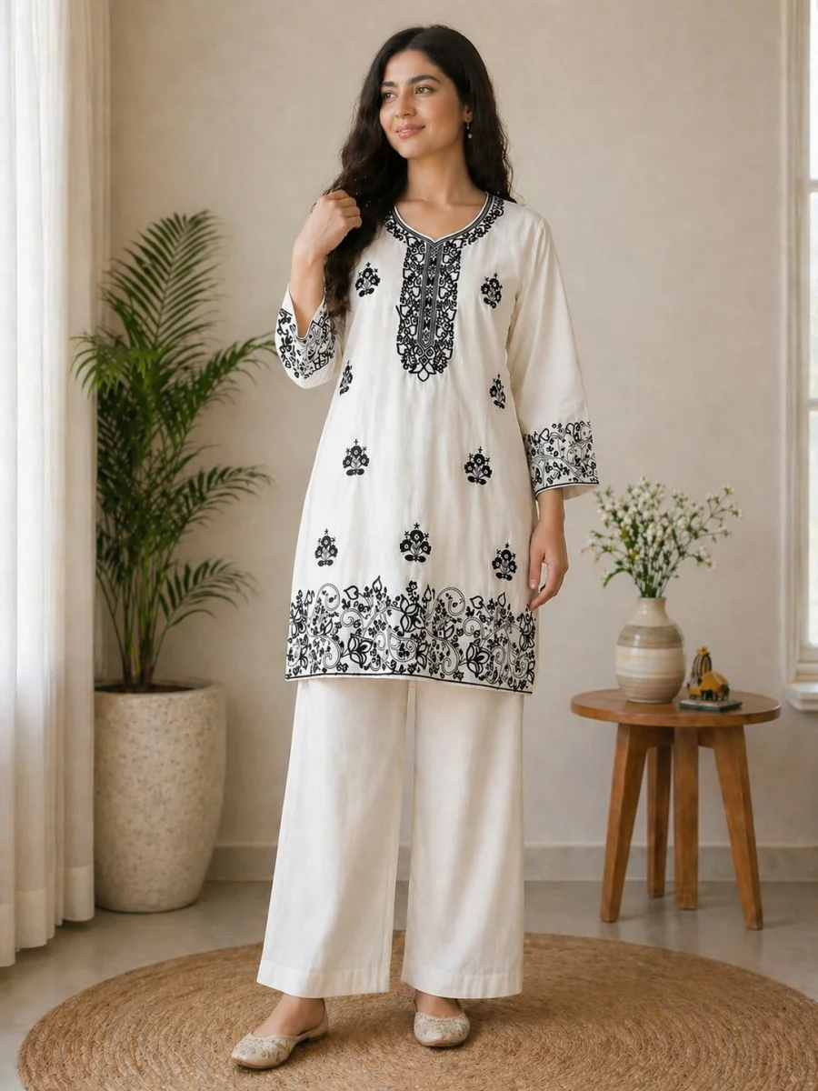 TRENDING RAYON COTTON EMBROIDERY WORK TOP PALAZZO SET OFFICE WEAR WHOLESALE PRICE ETHNIC GARMENT (2)