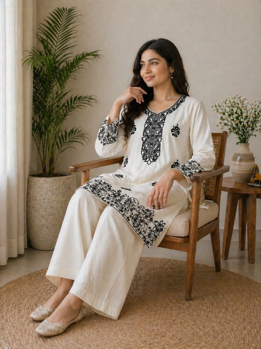 TRENDING RAYON COTTON EMBROIDERY WORK TOP PALAZZO SET OFFICE WEAR WHOLESALE PRICE ETHNIC GARMENT (3)