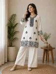 TRENDING RAYON COTTON EMBROIDERY WORK TOP PALAZZO SET OFFICE WEAR WHOLESALE PRICE ETHNIC GARMENT (2)