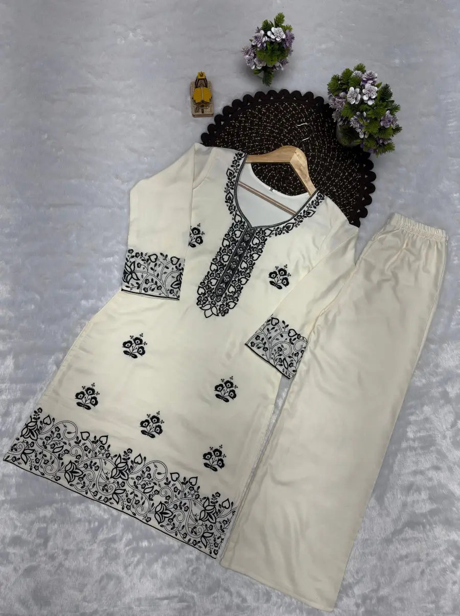 TRENDING RAYON COTTON EMBROIDERY WORK TOP PALAZZO SET OFFICE WEAR WHOLESALE PRICE ETHNIC GARMENT (5)