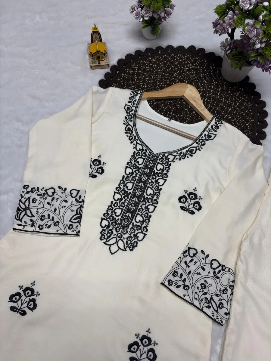 TRENDING RAYON COTTON EMBROIDERY WORK TOP PALAZZO SET OFFICE WEAR WHOLESALE PRICE ETHNIC GARMENT (7)