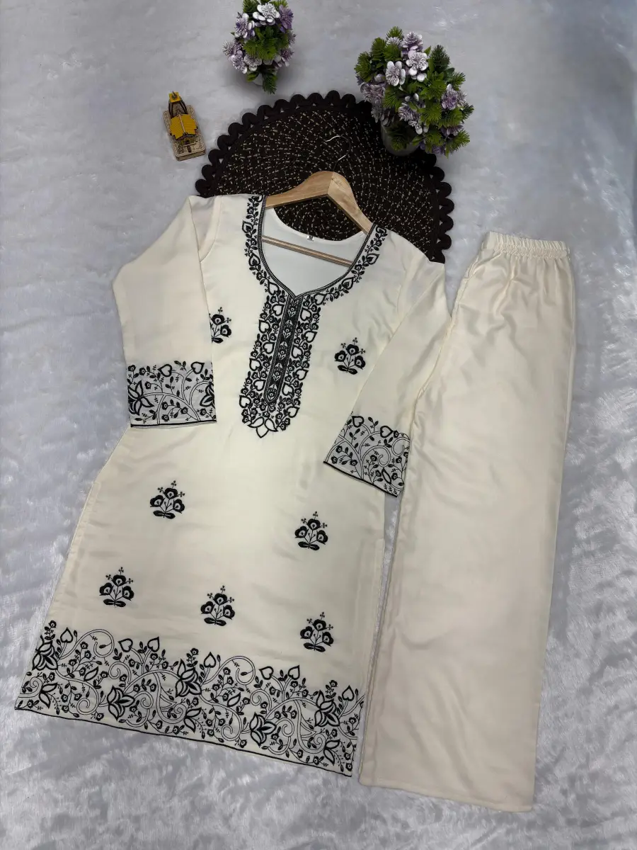 TRENDING RAYON COTTON EMBROIDERY WORK TOP PALAZZO SET OFFICE WEAR WHOLESALE PRICE ETHNIC GARMENT (9)