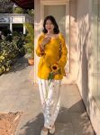 TRENDING RAYON PLAIN TOP WITH THREAD WORK PATIYALA YELLOW