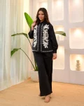 TRENDING RAYON SLUB EMBROIDERY WORK CO-ORD SET BLACK