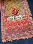 TRENDING ROMAN SILK AJARAKH PRINT WITH REAL MIRROR WORK SAREE WITH UNSTITCHED BLOUSE PARTY WEAR WHOLESALE PRICE ETHNIC GARMENT (7)