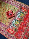 TRENDING ROMAN SILK AJARAKH PRINT WITH REAL MIRROR WORK SAREE WITH UNSTITCHED BLOUSE PARTY WEAR WHOLESALE PRICE ETHNIC GARMENT (7)
