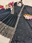 10DESIGNER CHINON SILK EMBROIDERY 5 MM SEQUENCE WITH REAL MIRROR WORK GOWN BOTTOM WITH DUPATTA FESTIVE WEAR WHOLESALE PRICE ETHNIC GARMENT (13)