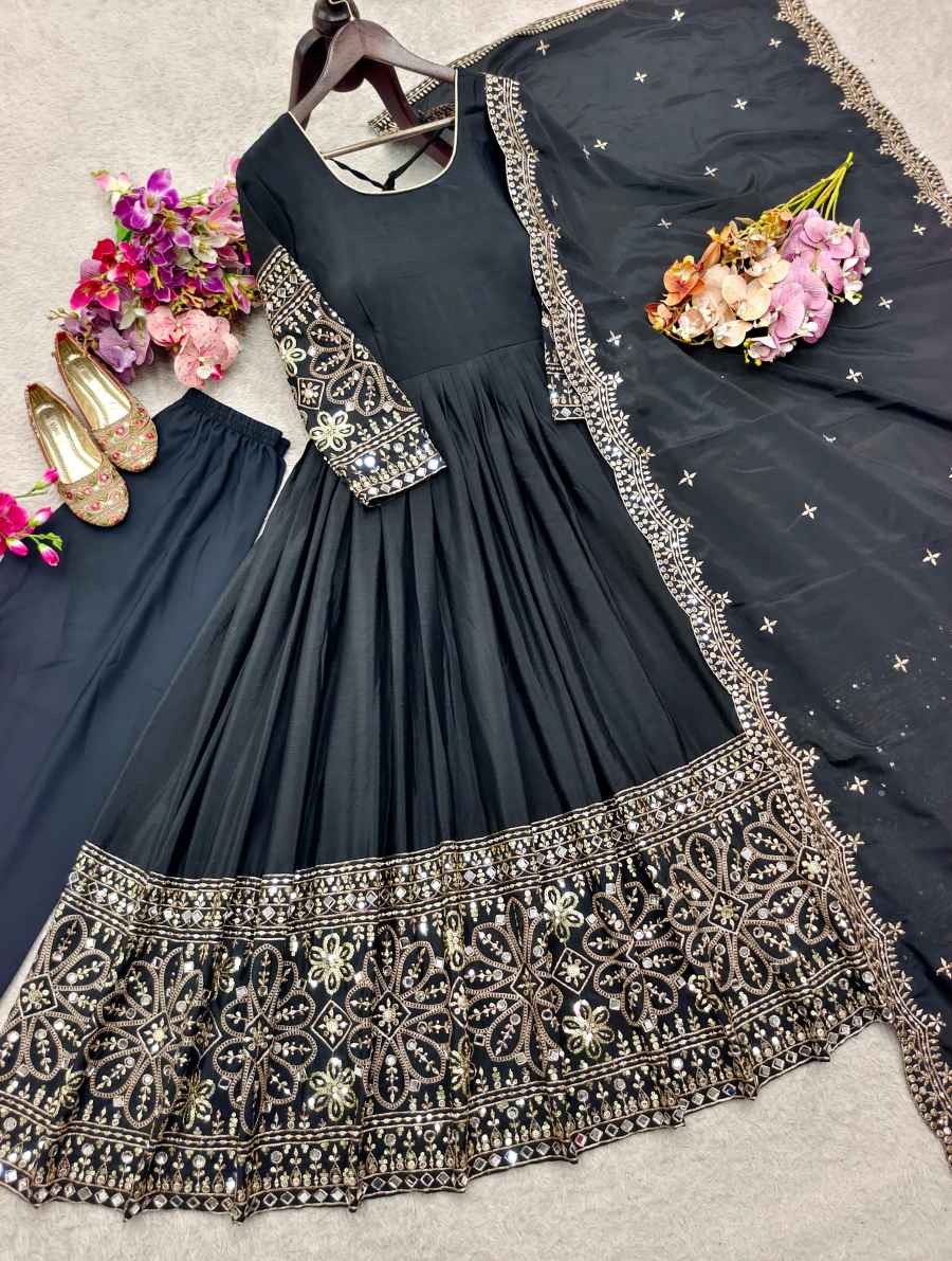 10DESIGNER CHINON SILK EMBROIDERY 5 MM SEQUENCE WITH REAL MIRROR WORK GOWN BOTTOM WITH DUPATTA FESTIVE WEAR WHOLESALE PRICE ETHNIC GARMENT (11)