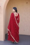 10DESIGNER FAUX BLOOMING ZARI, SEQUENCE & PIPE BEADS EMBROIDERY WORK GOWN WITH DUPATTA FESTIVE WEAR WHOLESALE PRICE ETHNIC GARMENT (8)