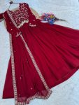 10DESIGNER FAUX BLOOMING ZARI, SEQUENCE & PIPE BEADS EMBROIDERY WORK GOWN WITH DUPATTA FESTIVE WEAR WHOLESALE PRICE ETHNIC GARMENT (8)