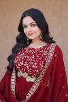10DESIGNER FAUX BLOOMING ZARI, SEQUENCE & PIPE BEADS EMBROIDERY WORK GOWN WITH DUPATTA FESTIVE WEAR WHOLESALE PRICE ETHNIC GARMENT (8)