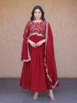 DESIGNER FAUX BLOOMING ZARI, SEQUENCE & PIPE BEADS EMBROIDERY WORK GOWN WITH DUPATTA MAROON
