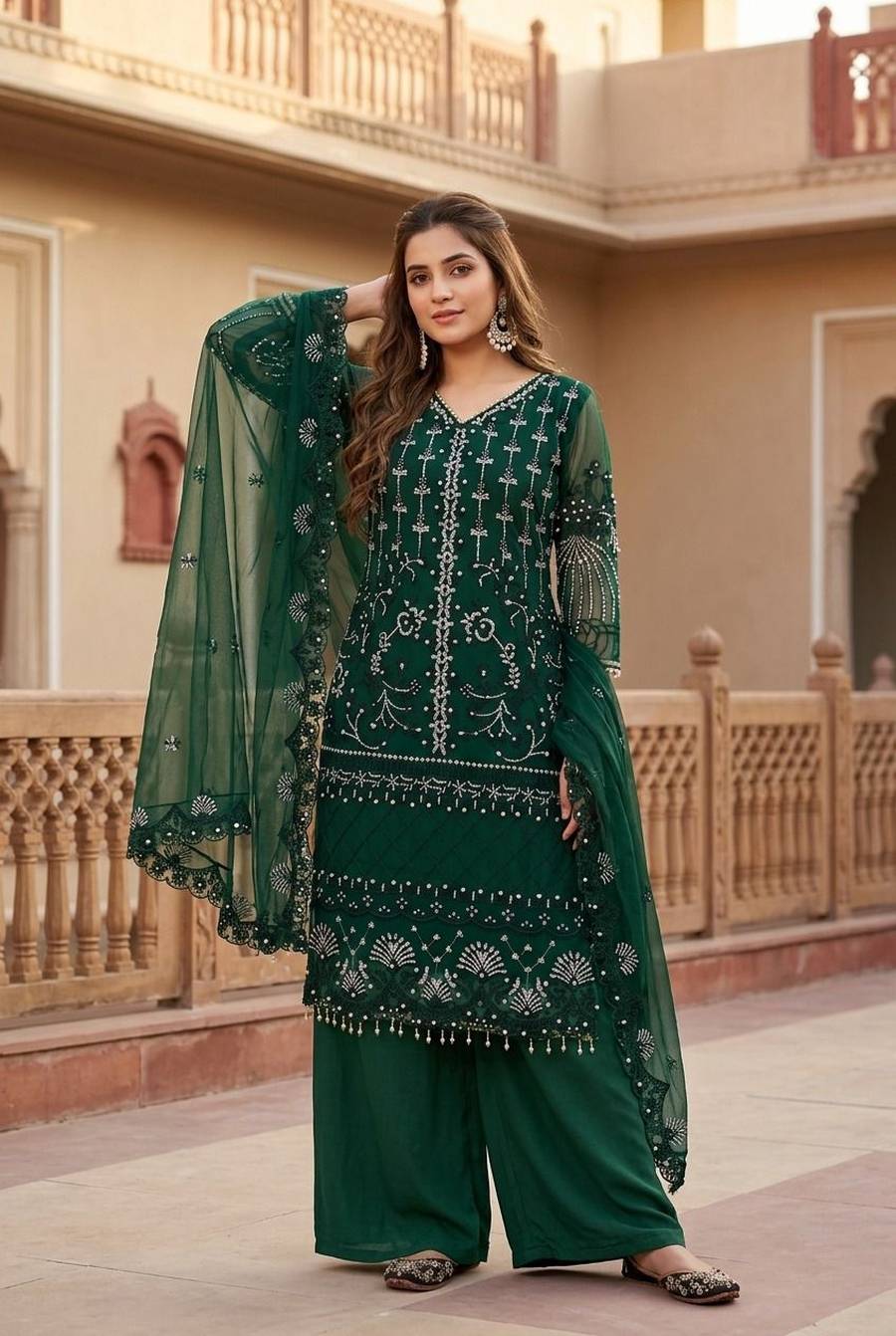 10DESIGNER SOFT NET SEQUENCE WITH PEARL HAND WORK TOP PALAZZO WITH DUPATTA FESTIVE WEAR WHOLESALE PRICE ETHNIC GARMENT (11)
