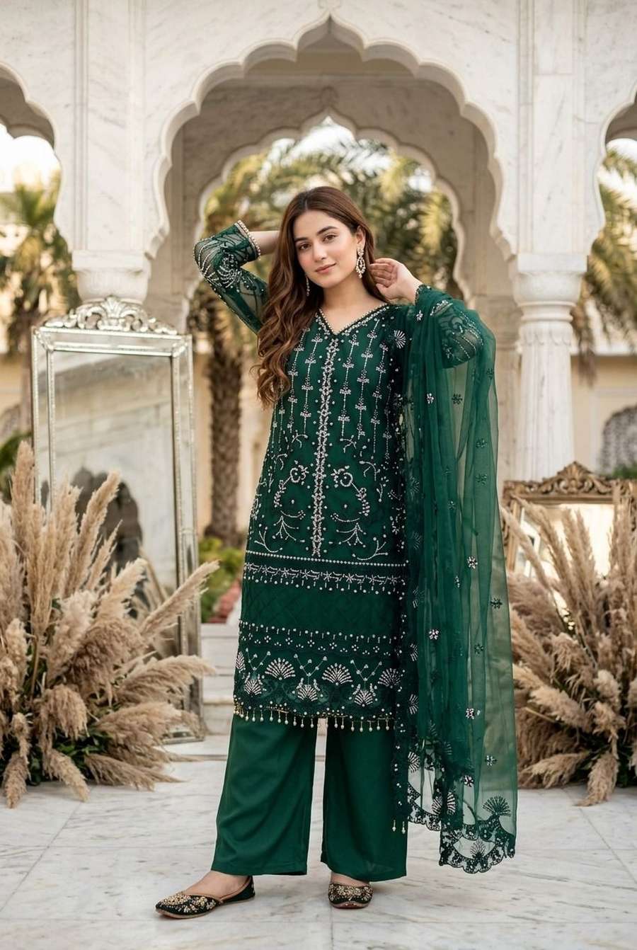 10DESIGNER SOFT NET SEQUENCE WITH PEARL HAND WORK TOP PALAZZO WITH DUPATTA FESTIVE WEAR WHOLESALE PRICE ETHNIC GARMENT (9)