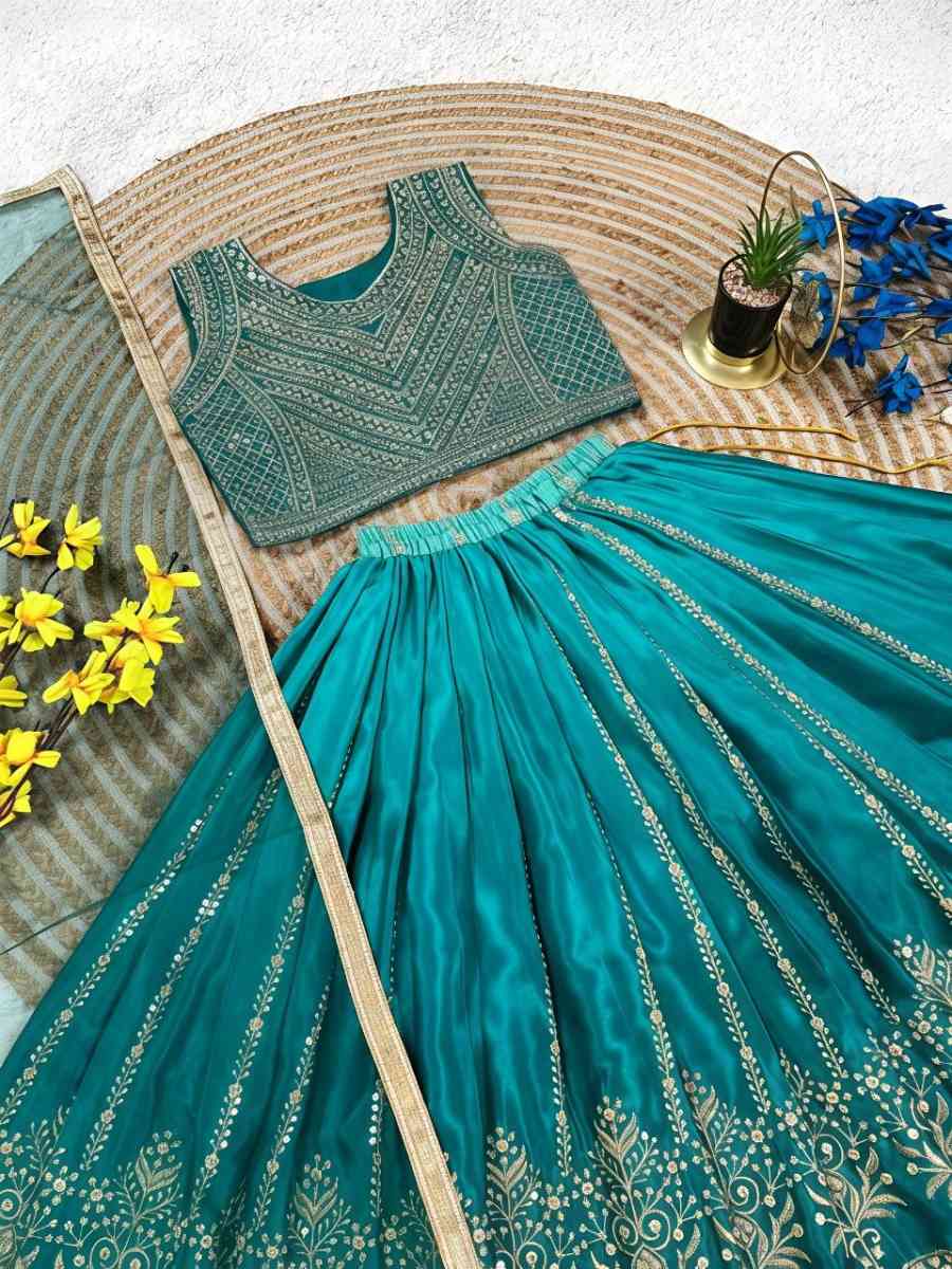 10FANCY CHINON SILK SEQUENCE EMBROIDERY WORK KID'S LEHENGA CHOLI WITH DUPATTA FESTIVE WEAR WHOLESALE PRICE ETHNIC GARMENT (10)