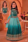 FANCY CHINON SILK SEQUENCE EMBROIDERY WORK KID'S LEHENGA CHOLI WITH DUPATTA RAMA