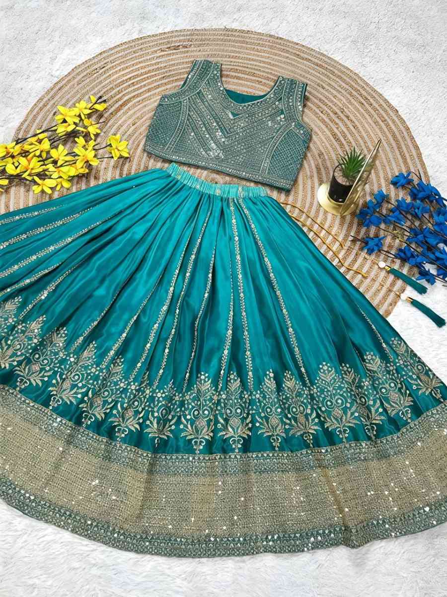 10FANCY CHINON SILK SEQUENCE EMBROIDERY WORK KID'S LEHENGA CHOLI WITH DUPATTA FESTIVE WEAR WHOLESALE PRICE ETHNIC GARMENT (3)