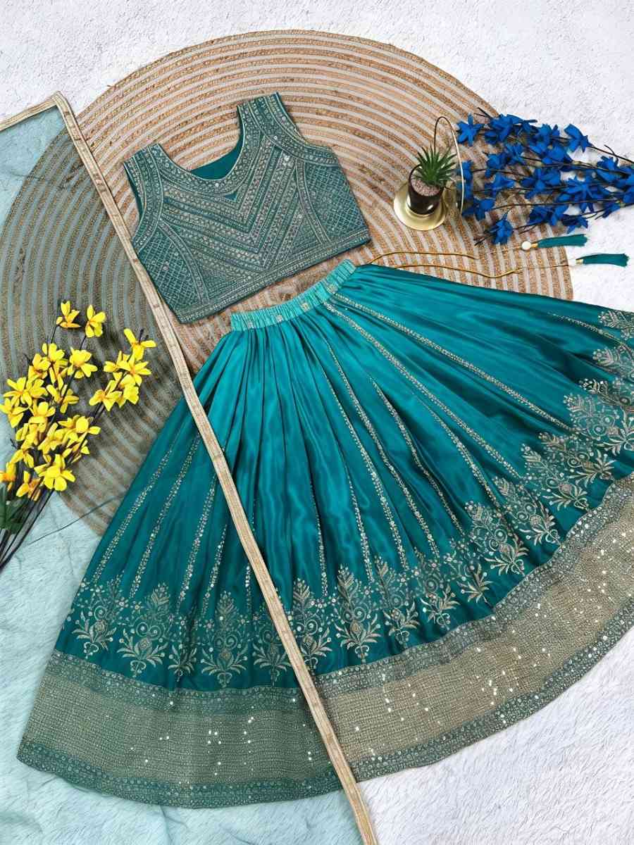 10FANCY CHINON SILK SEQUENCE EMBROIDERY WORK KID'S LEHENGA CHOLI WITH DUPATTA FESTIVE WEAR WHOLESALE PRICE ETHNIC GARMENT (6)