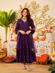 MODERN CHANDERI SILK SEQUENCE EMBROIDERY WORK TOP BOTTOM WITH DUPATTA PURPLE