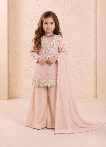 MODERN GEORGETTE EMBROIDERY 3 MM SEQUENCE WORK KID'S TOP PALAZZO WITH DUPATTA CREAM