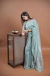 10MODERN SOFT TWILL NET EMBROIDERY THREAD WITH SEQUENCE AND CUTWORK BORDER WITH STONE WORK SAREE WITH UNSTITCHED BLOUSE PARTY WEAR WHOLESALE PRICE ETHNIC GARMENT (4)