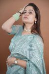 10MODERN SOFT TWILL NET EMBROIDERY THREAD WITH SEQUENCE AND CUTWORK BORDER WITH STONE WORK SAREE WITH UNSTITCHED BLOUSE PARTY WEAR WHOLESALE PRICE ETHNIC GARMENT (4)