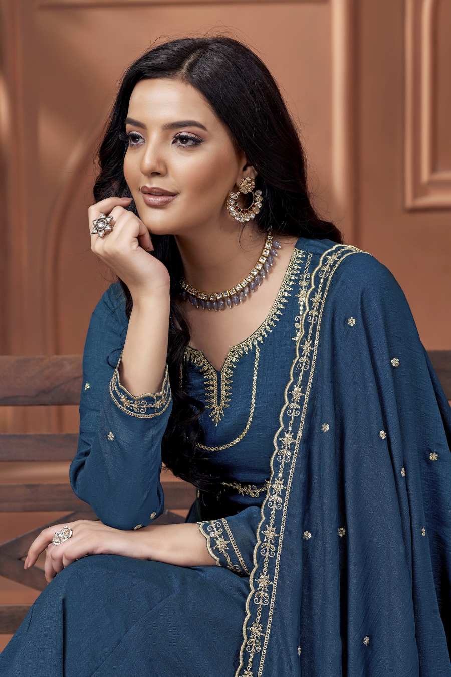 123TRENDING VICHITRA SILK EMBROIDERY, SEQUENCE & CODING WORK ANARKALI BOTTOM WITH DUPATTA WEDDING WEAR WHOLESALE PRICE ETHNIC GARMENT (12)
