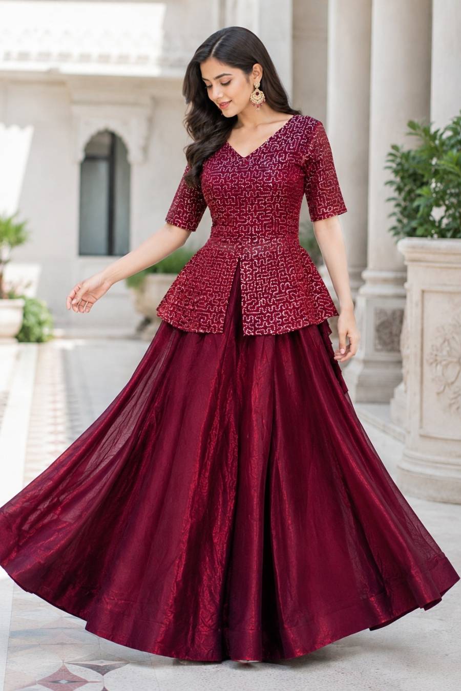 12MODERN FENDY SATIN SEQUENCE AND PIPE EMBROIDERY WORK BLOUSE AND PLAIN LEHENGA FESTIVE WEAR WHOLESALE PRICE ETHNIC GARMENT (12)